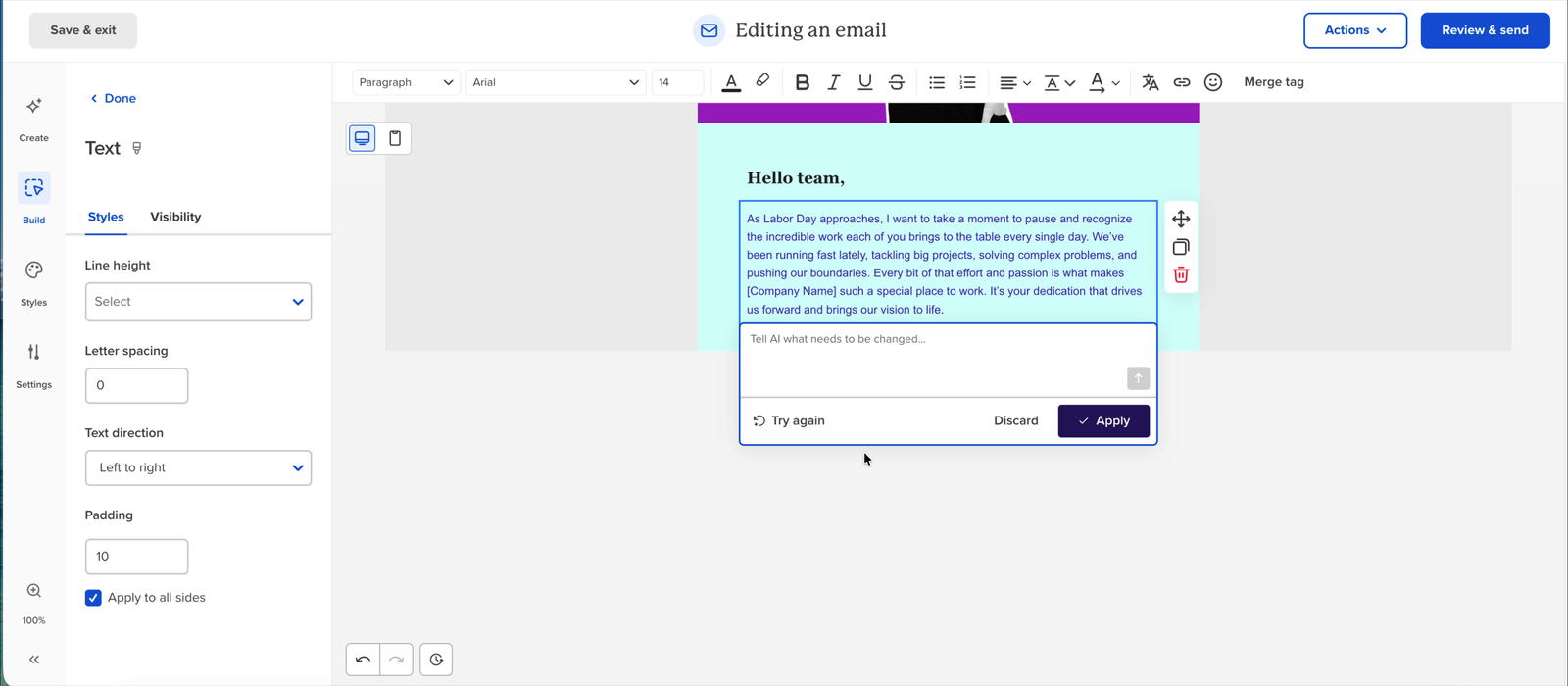 Custom instruction field with a rewritten draft