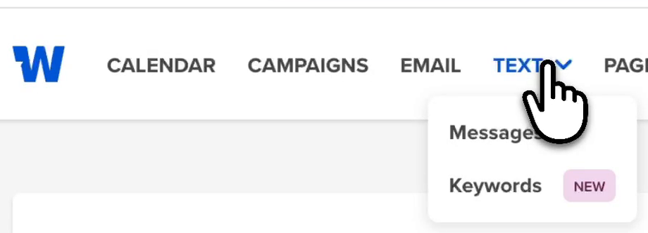 Text menu in the top navigation with Keywords selected