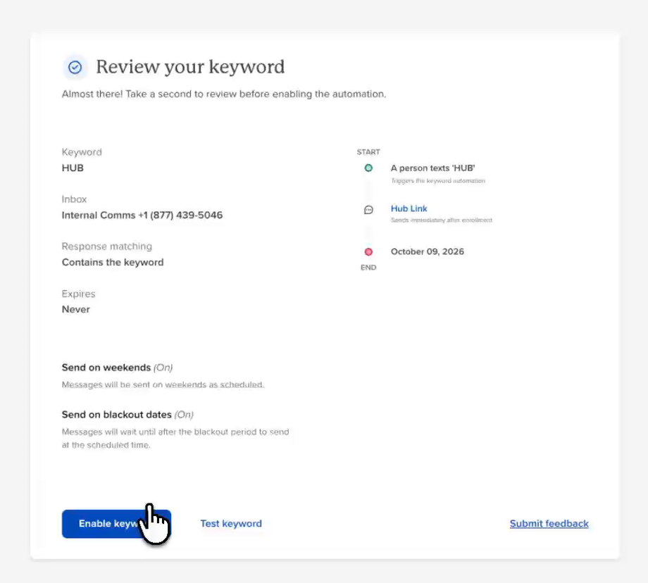 Review your keyword page