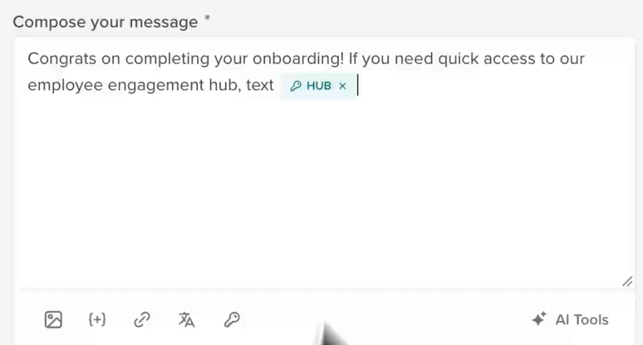 Keyword added to text message copy