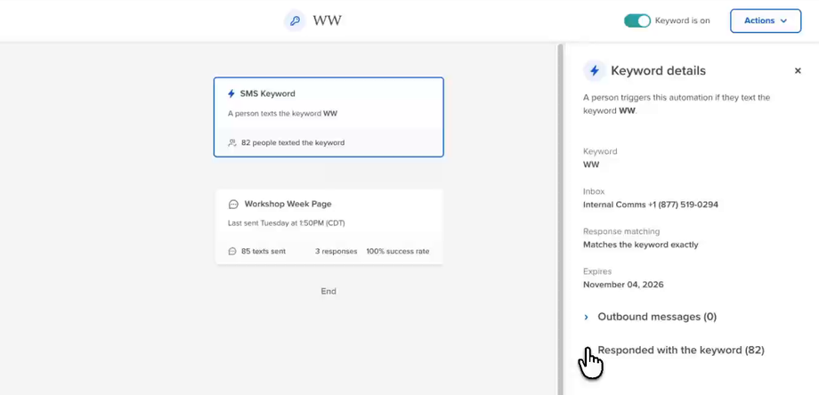 Keyword details with response counts